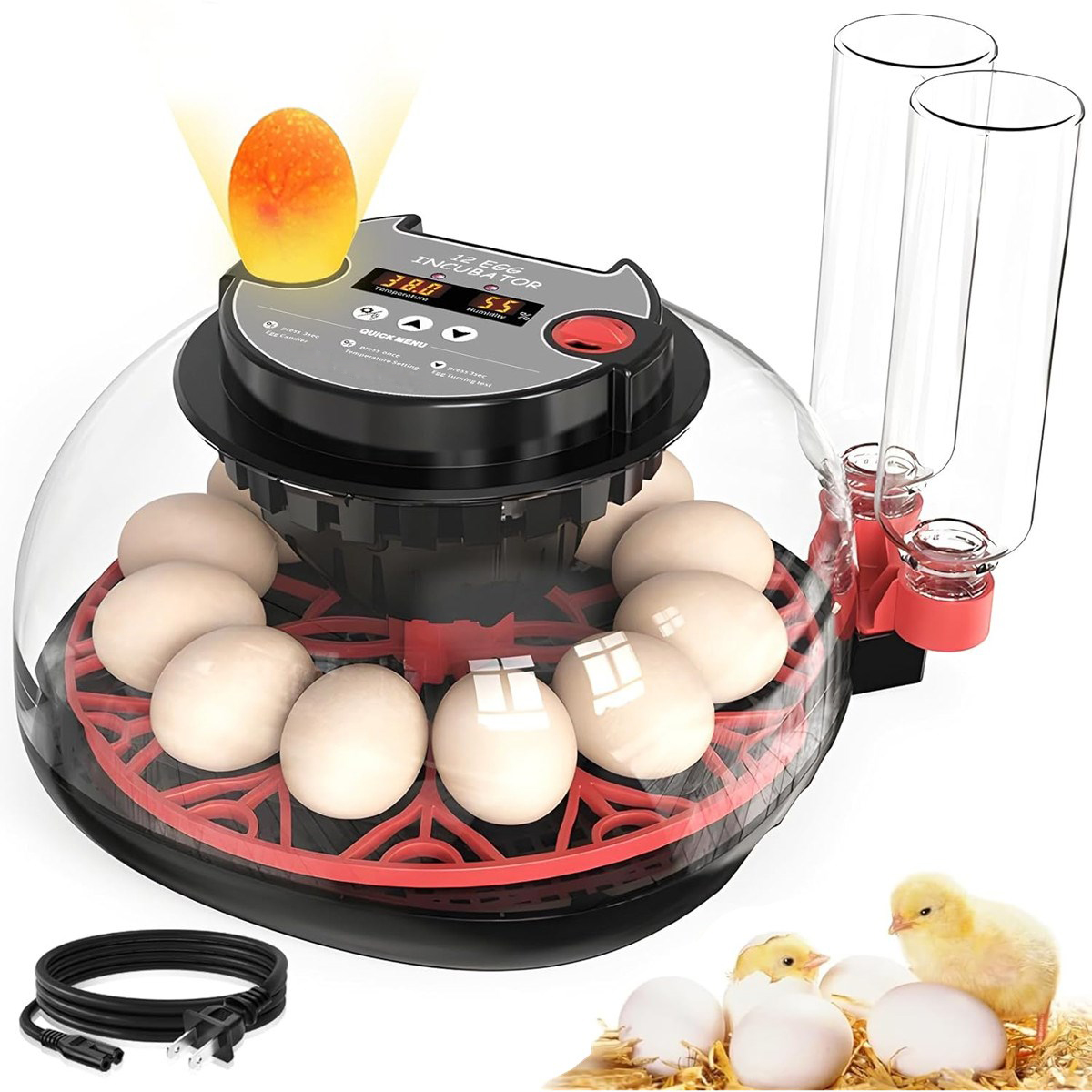 Poultry Incubator - 12個の卵を孵化させる自動回転式デジタル孵卵器（鶏、ウズラ、アヒル、その他の家禽の卵用）