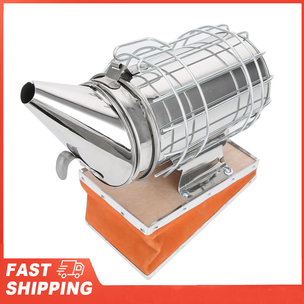 Bee Smoker Tool - 養蜂用スモーカー 牛革製 ステンレス鋼製 保護カバー付き 養蜂器具