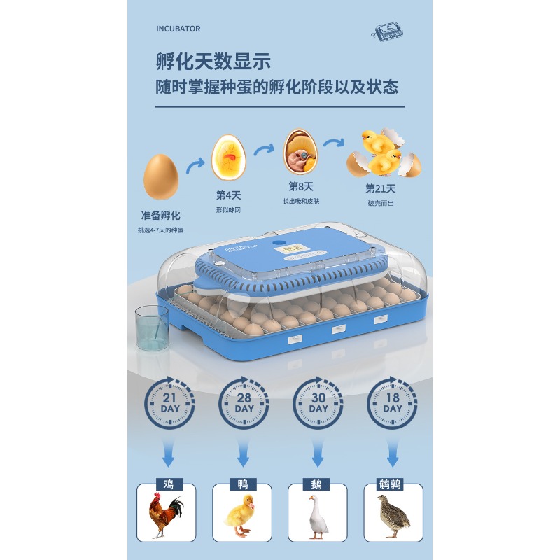 Poultry Incubator - 自動孵卵器デュアル電源スマート温度湿度制御装置家庭用家禽鶏アヒルガチョウ用